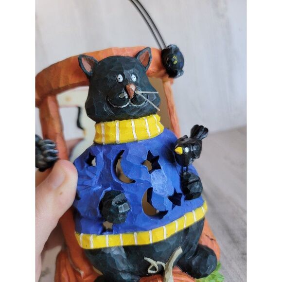 Unique ceramic rustic hat tea light holder Lantern spider pumpkin Halloween home - Picture 3 of 11